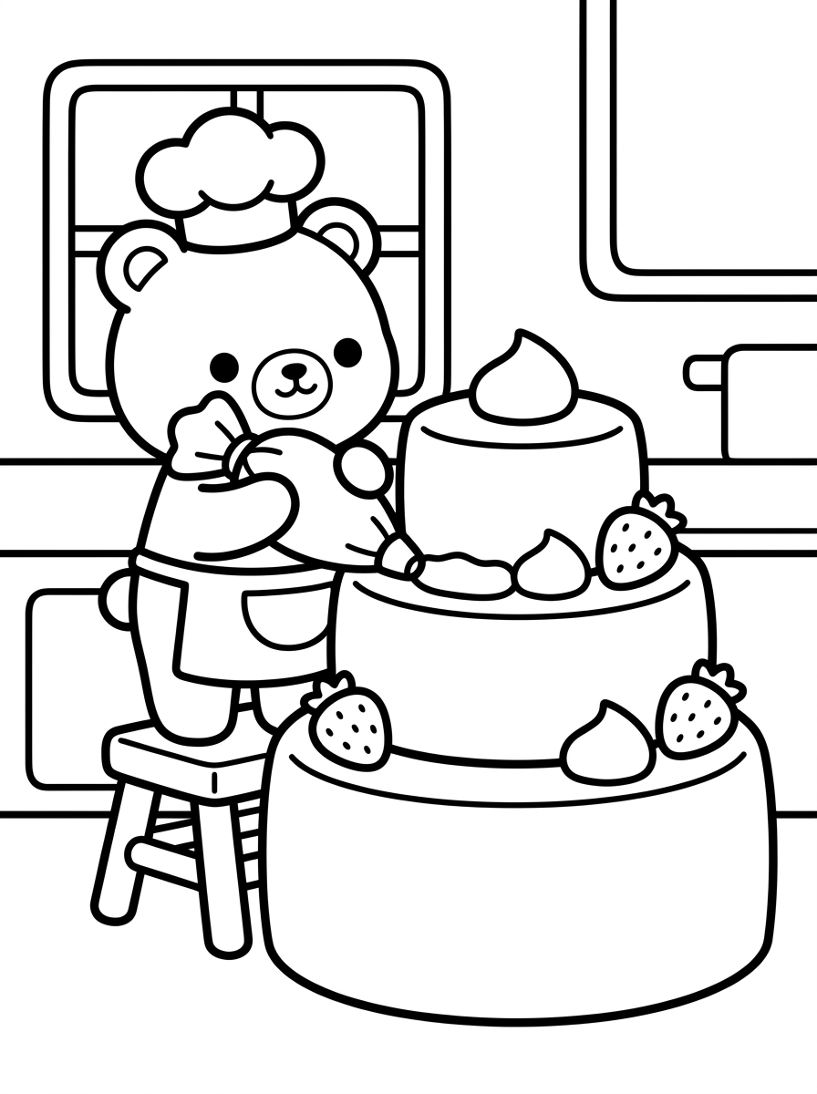 Ursinho Bobbie Masterchef na Cozinha para Colorir