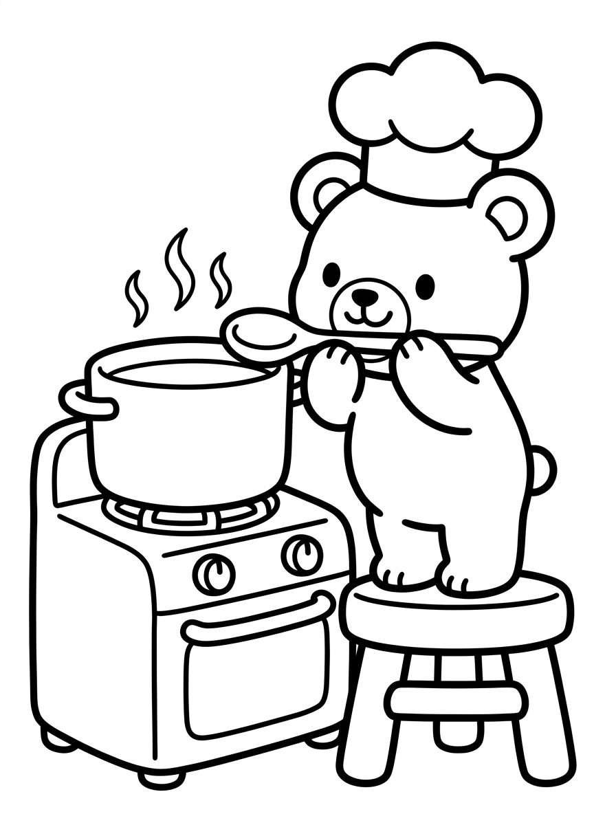Desenho para colorir: Bobbie Provando Sopa na Panela