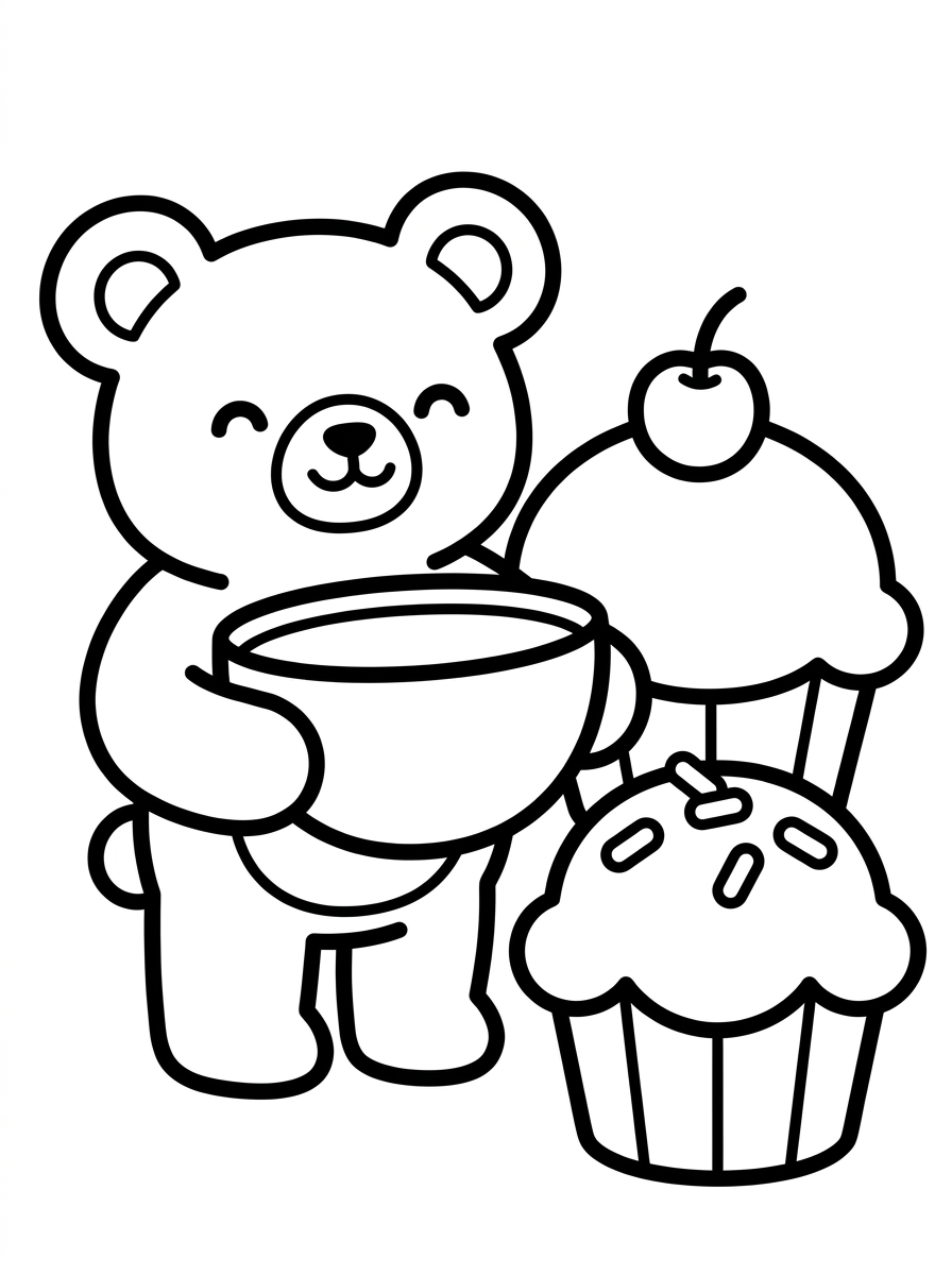Desenho para colorir: Bobbie Fazendo Cupcakes Coloridos