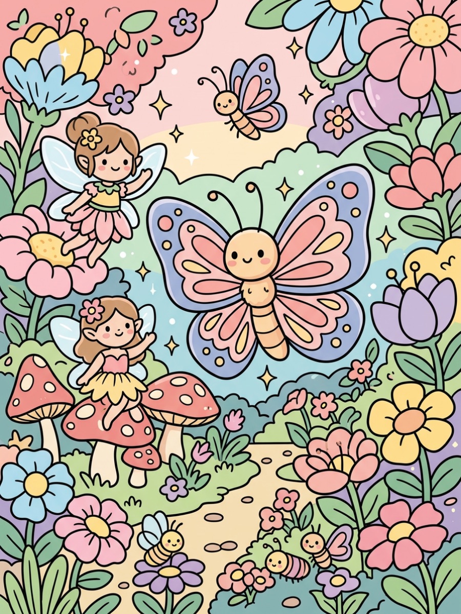 Desenhos de Borboletas no Jardim Encantado para Colorir