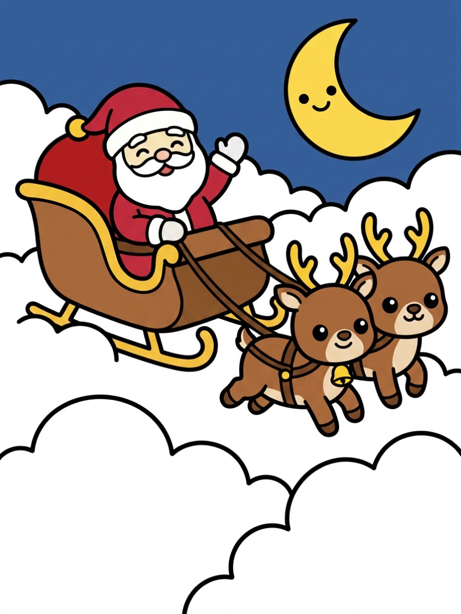 Coleção de desenhos para colorir: Papai Noel no Trenó com Renas para Colorir