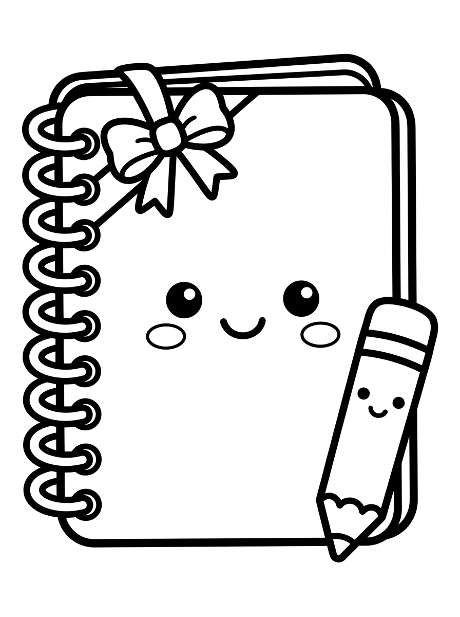 Desenho para colorir: Caderno Kawaii Sorridente