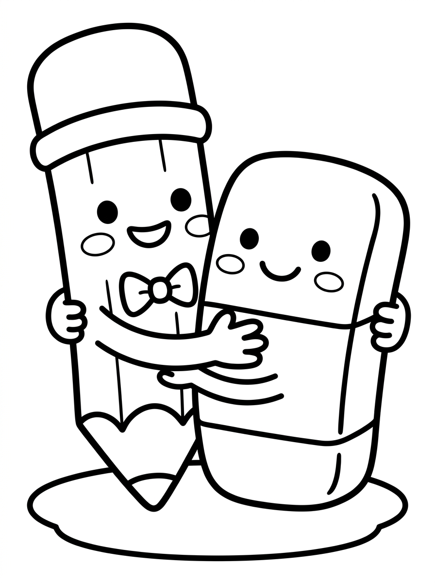 Desenho para colorir: Lápis e Borracha Amiguinhos