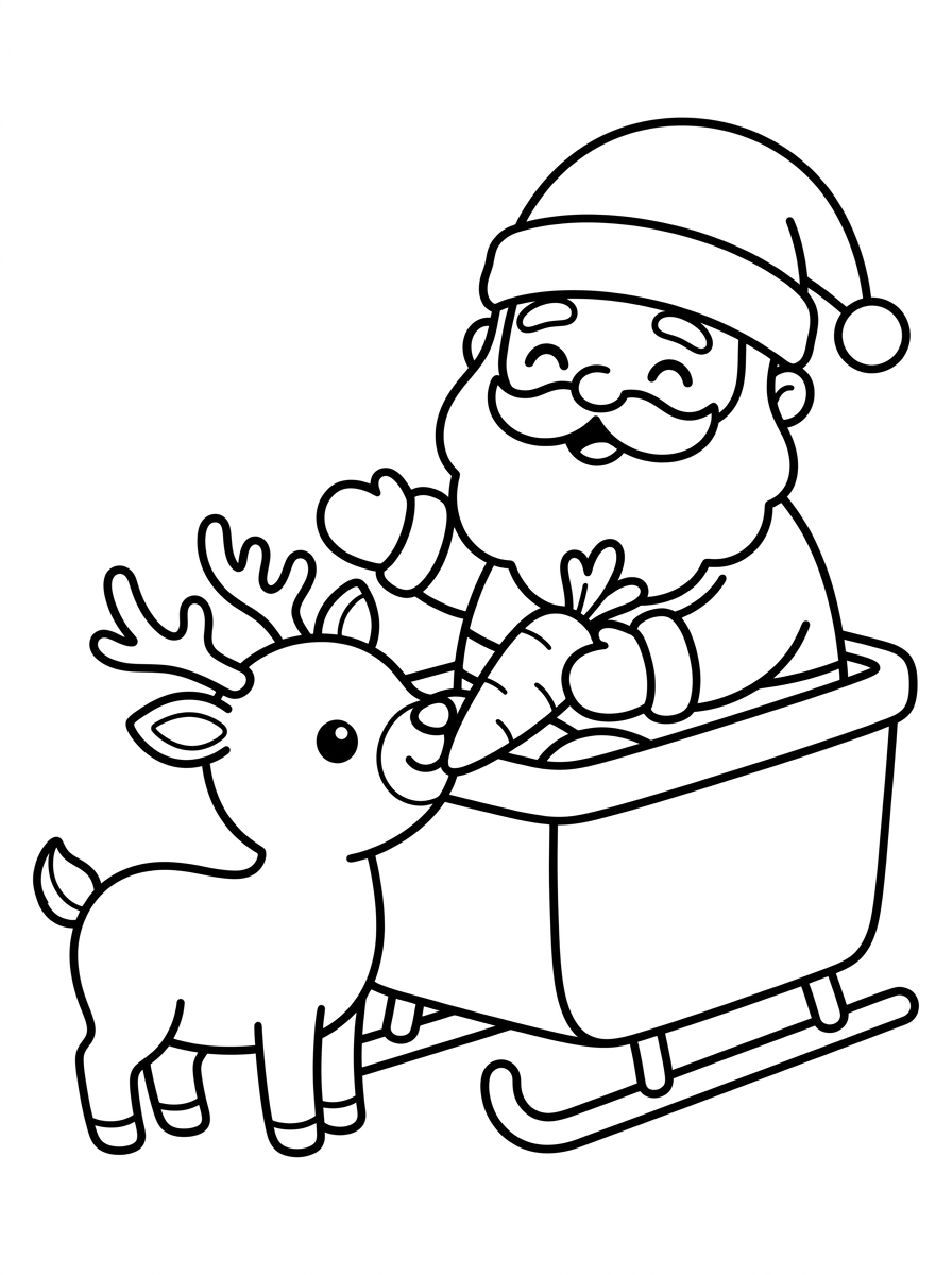 Papai Noel Alimentando a Rena no Trenó para colorir Desenho de Papai Noel Alimentando a Rena no Trenó para colorir e imprimir grátis