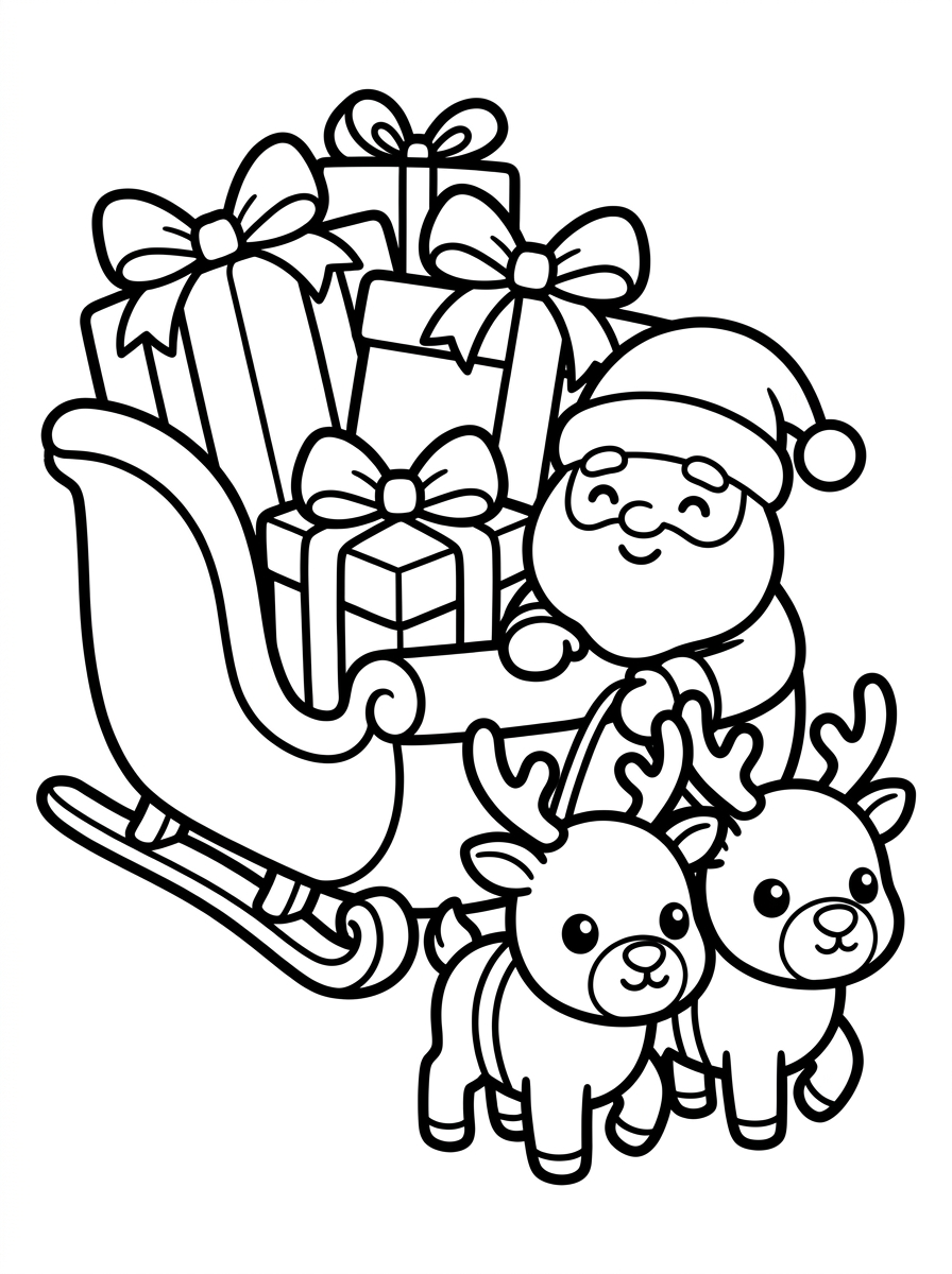 Desenho para colorir: Trenó de Natal Carregado de Presentes Gigantes