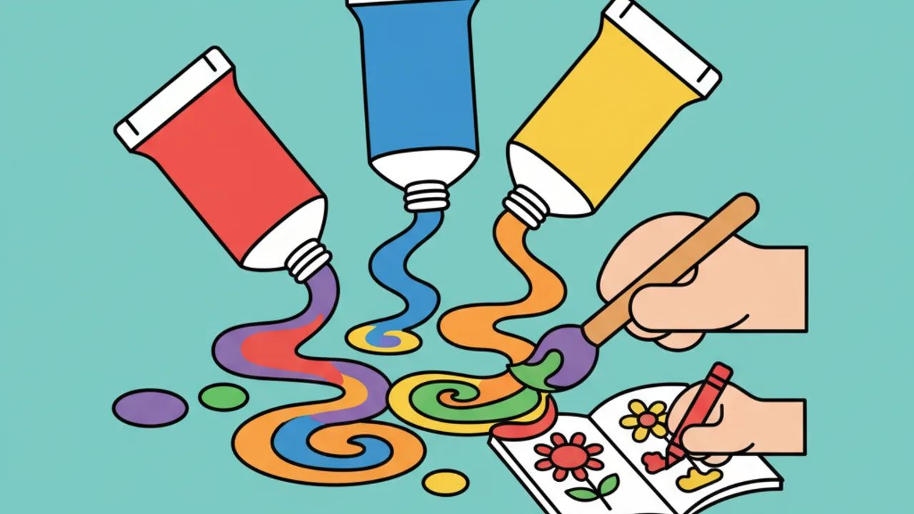 Guia de combinação de cores primárias para atividades de pintura infantil