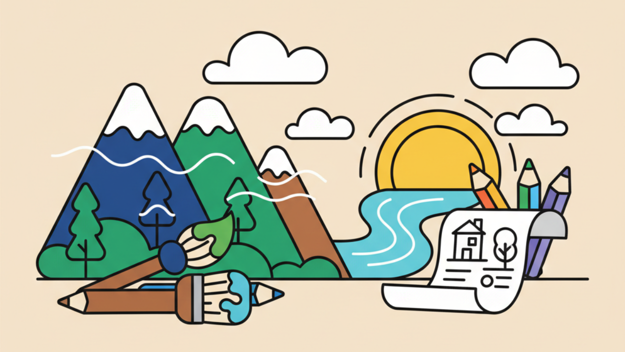Guia de Colorir Paisagens Realistas para Iniciantes e Crianças
