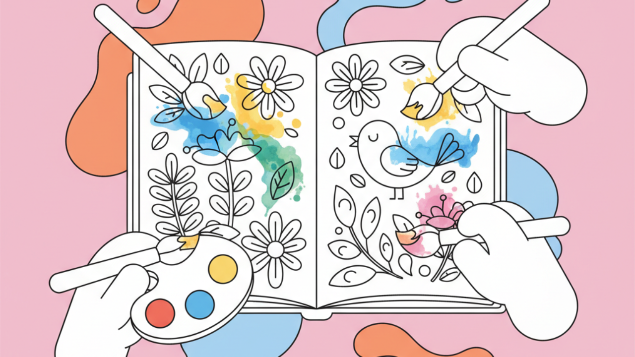 Técnicas de aquarela para iniciantes em páginas de colorir com line art