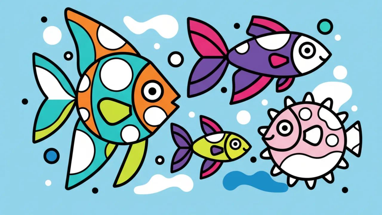 Desenhos de Peixes Realistas para Colorir e Line Art