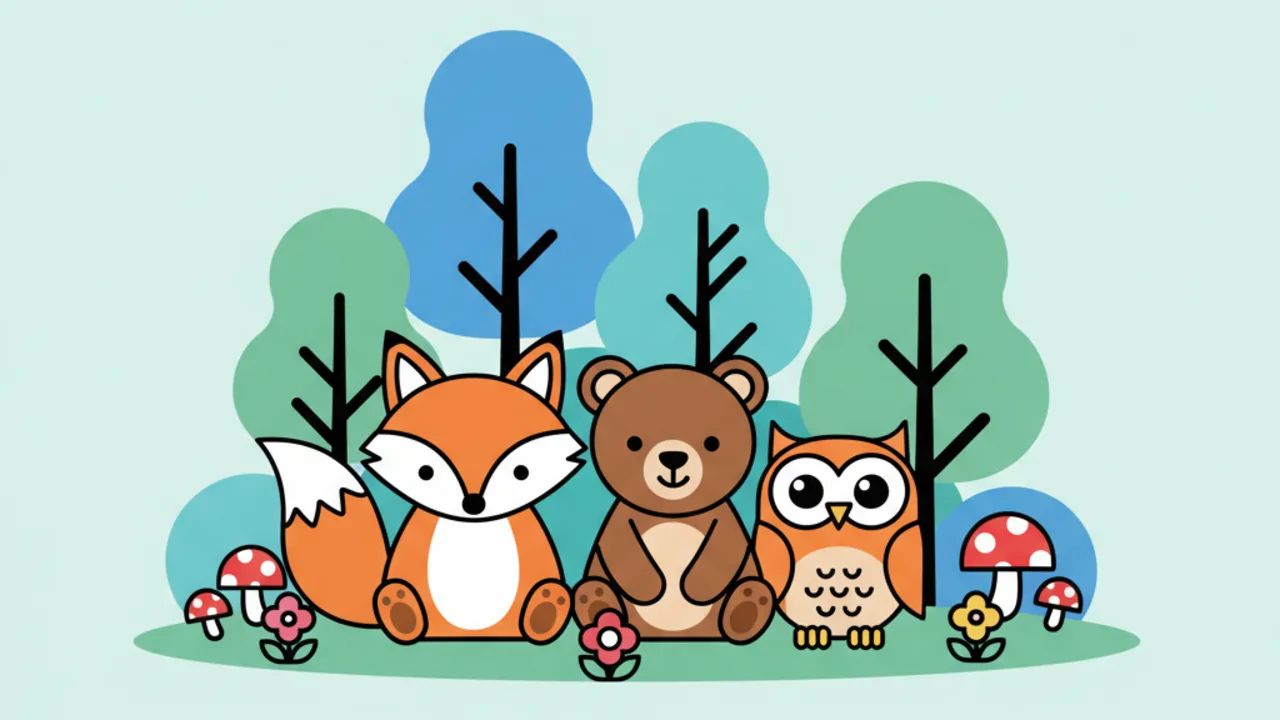 Desenhos de Bichinhos Fofos no Bosque para Colorir