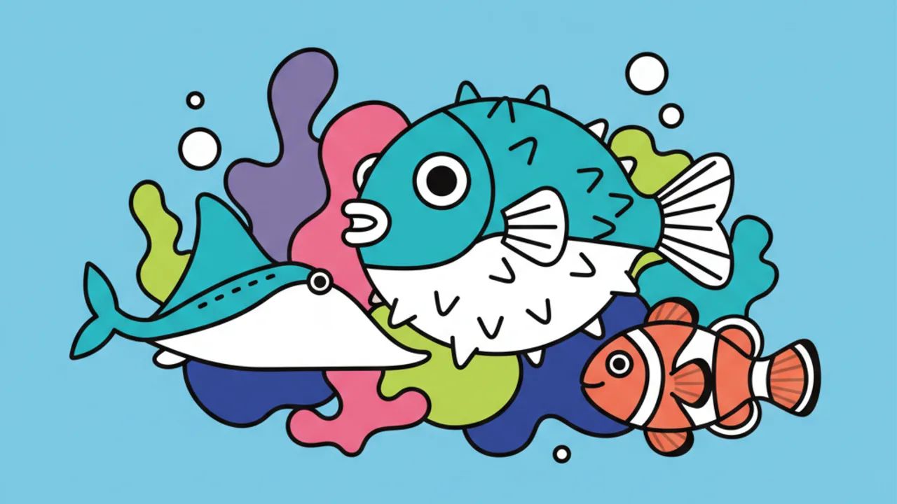 Páginas de peixes do fundo do mar para colorir em casa