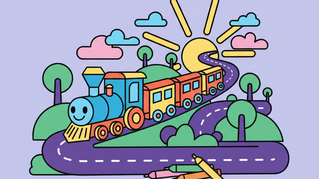 Aventura de Trem na Estrada: Desenhos para Colorir