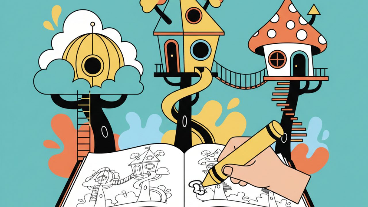 Desenhos de casas na árvore para colorir