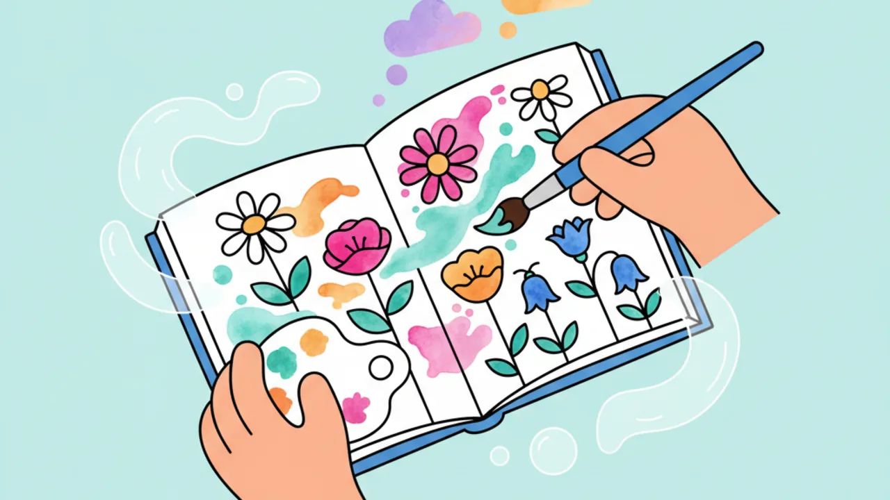 Técnicas de aquarela para pintar páginas de colorir de flores silvestres
