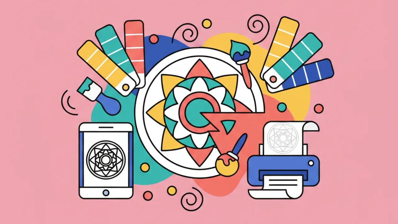 Guia de combinação de cores para pintar desenhos complexos de mandalas