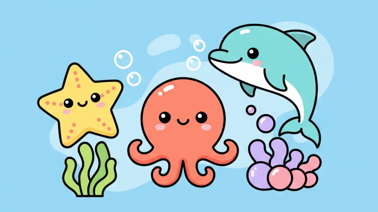 Páginas para Colorir: Criaturas Marinhas Fofas e Kawaii