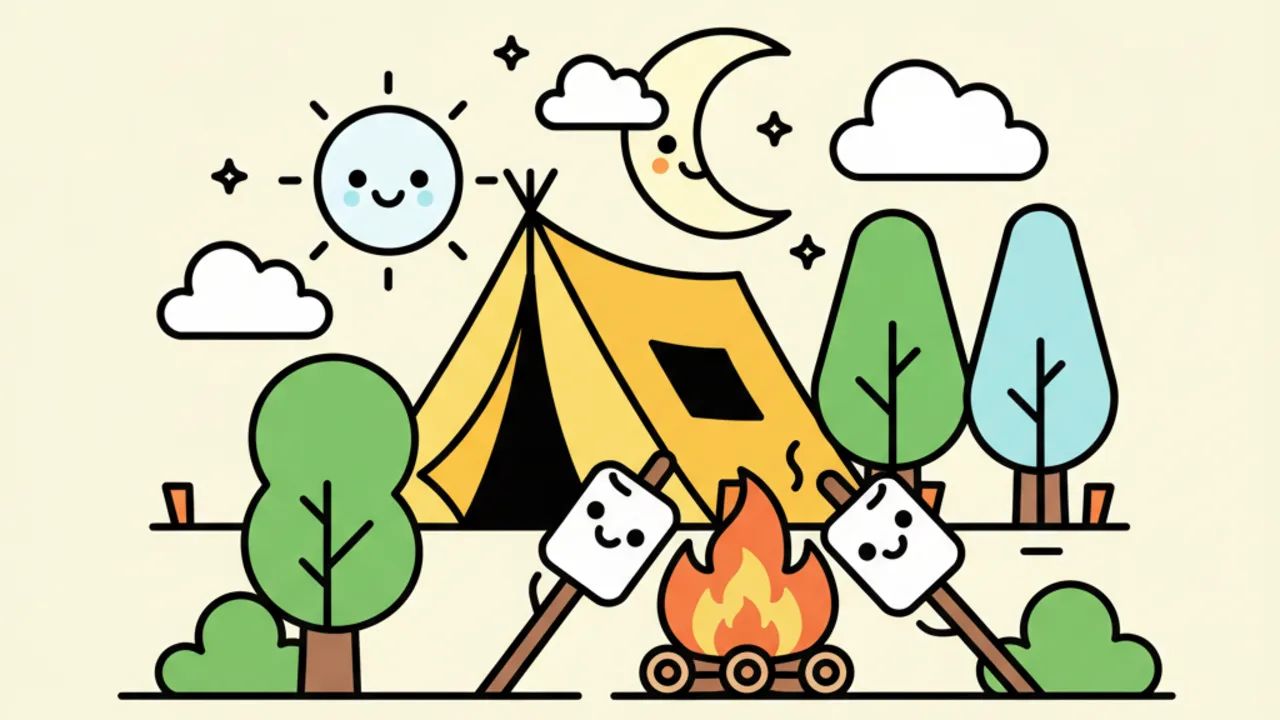 Páginas de Colorir: Acampamento Fofo e Natureza para Crianças