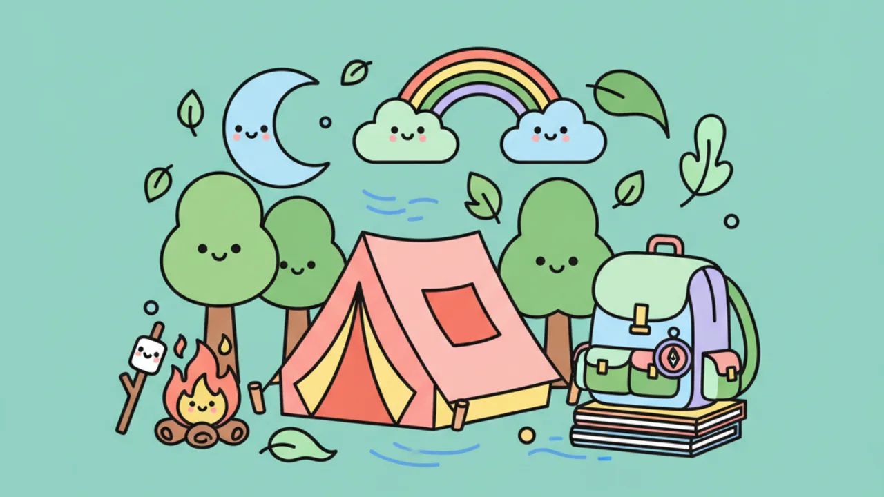 Páginas de Colorir Natureza e Acampamento Kawaii
