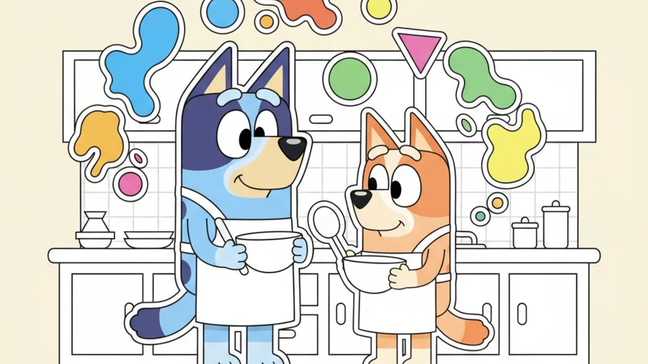 Colorir Online: Bandit e Chilli na Cozinha para Crianças