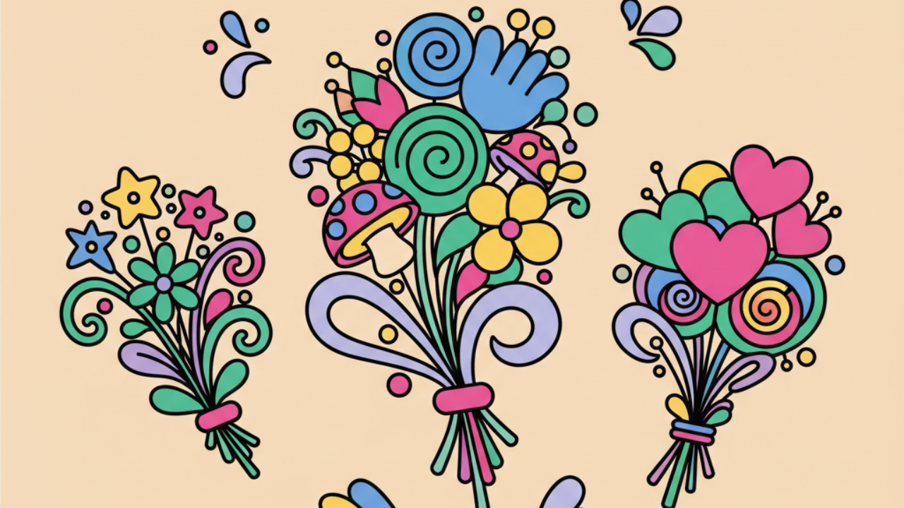 Buquês de flores encantadas: desenhos fofos para colorir