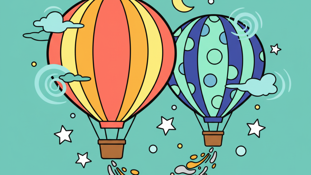Desenhos Fofos de Balões e Céu Estrelado para Pintar