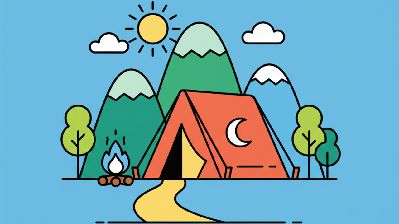 Desenhos educativos de acampamento na montanha para crianças