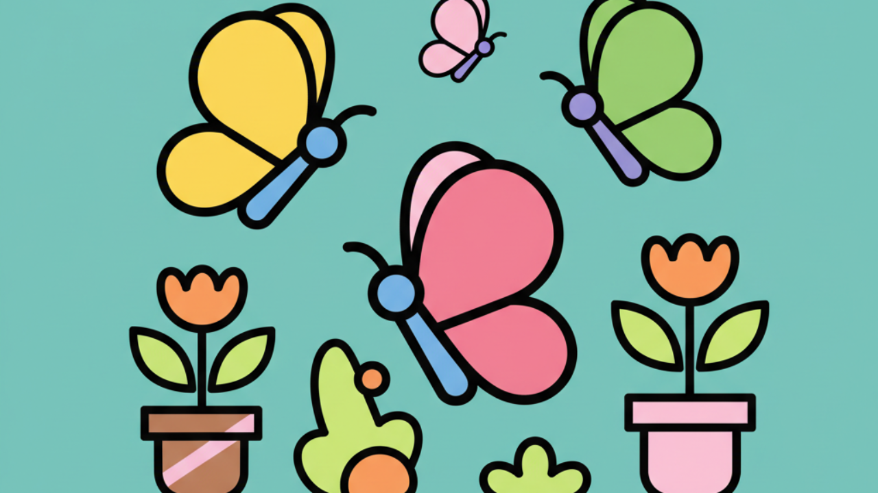 Desenhos de Borboletas Fofas no Jardim para Colorir