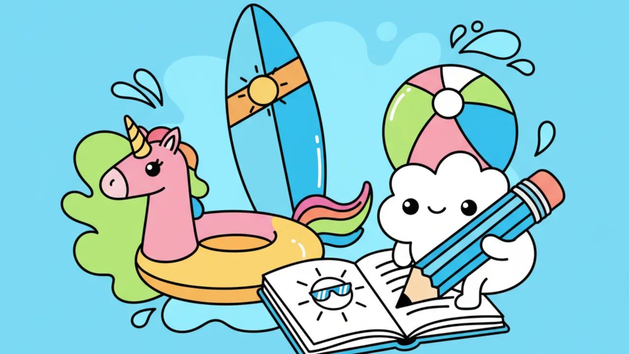 Desenhos de Dia de Piscina Fofo para Colorir