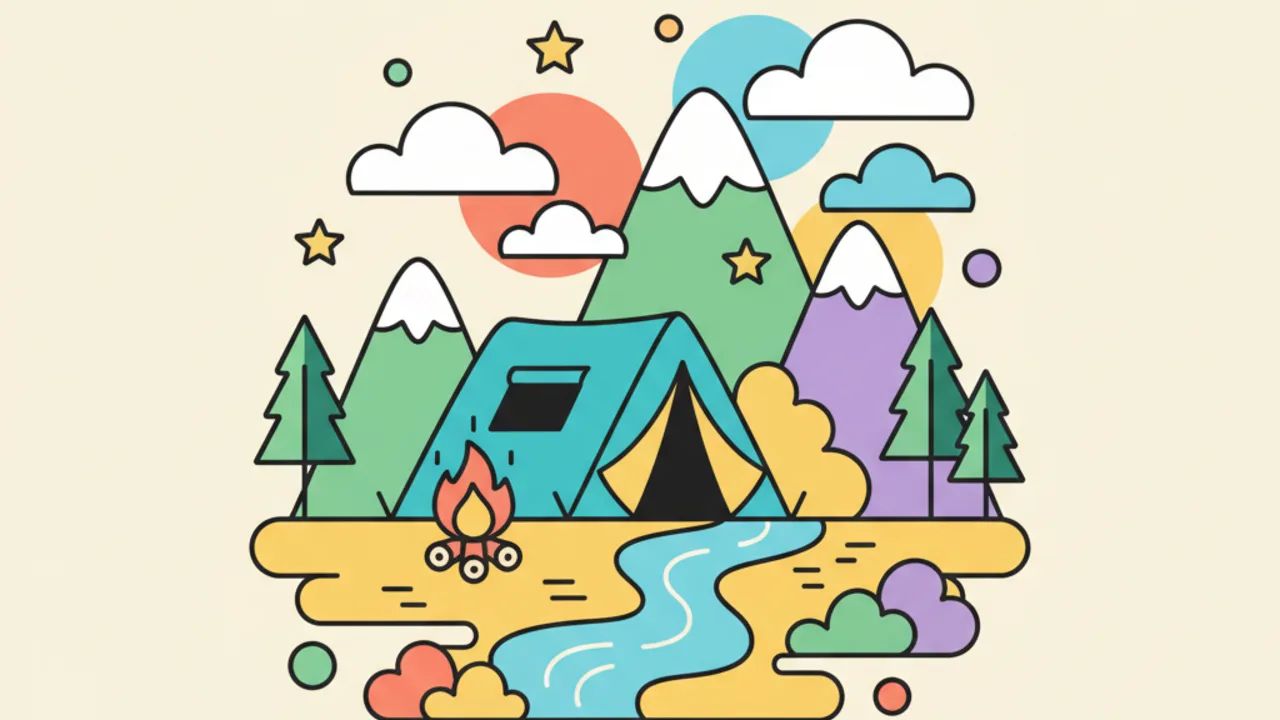 Colorir Online: Paisagens de Acampamento Fofo e Divertido