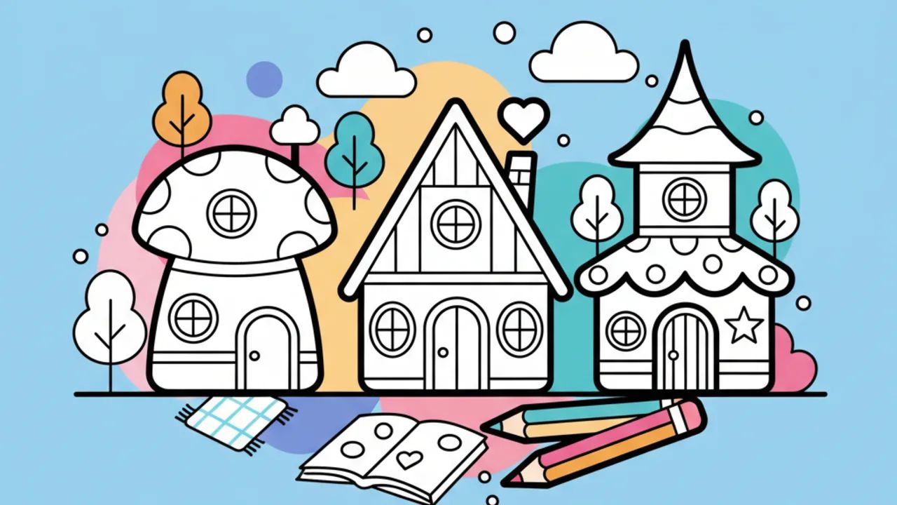Desenhos de Casinhas Fofas para Colorir e Relaxar