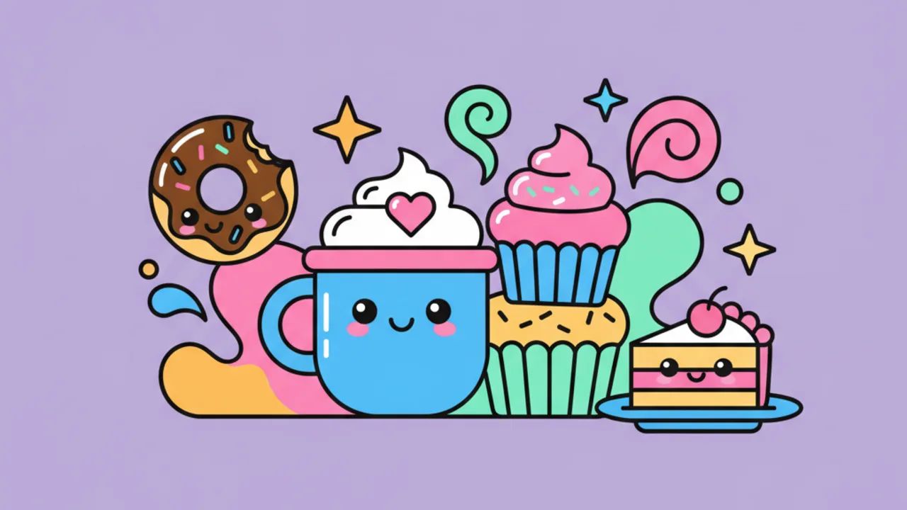 Desenhos de Cafetaria Fofa e Doces Kawaii para Colorir