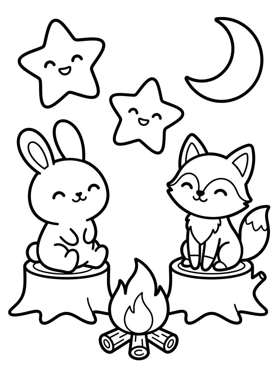 Animais Aventureiros Olhando as Estrelas para colorir Desenho de Animais Aventureiros Olhando as Estrelas para colorir e imprimir grátis
