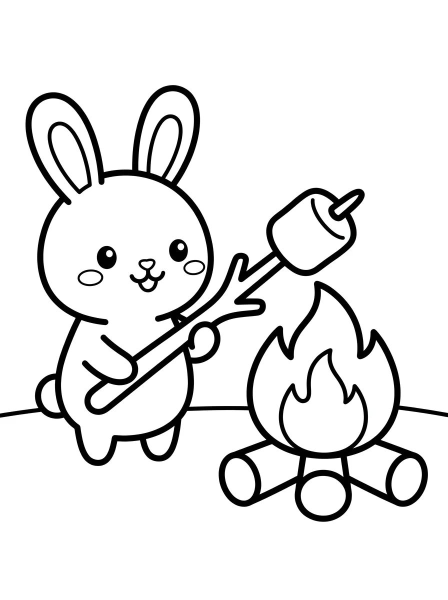 Assando Marshmallows na Fogueira para colorir Desenho de Assando Marshmallows na Fogueira para colorir e imprimir grátis
