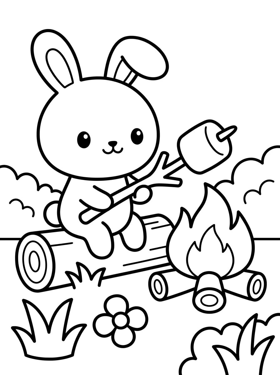 Coelhinho Assando Marshmallow na Fogueira para colorir Desenho de Coelhinho Assando Marshmallow na Fogueira para colorir e imprimir grátis