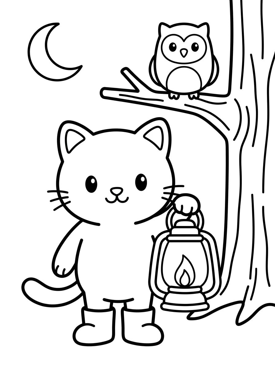 Gatinho Cativante com Lanterna à Noite para colorir Desenho de Gatinho Cativante com Lanterna à Noite para colorir e imprimir grátis