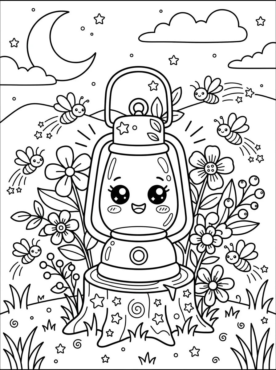 Lanterna Fofa de Acampamento para colorir Desenho de Lanterna Fofa de Acampamento para colorir e imprimir grátis