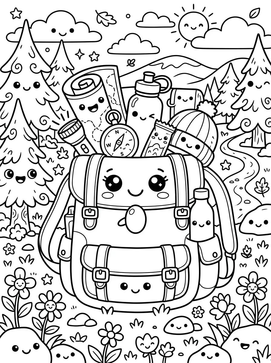 Mochila de Acampamento Sorridente para colorir Desenho de Mochila de Acampamento Sorridente para colorir e imprimir grátis