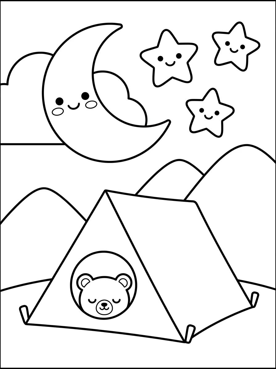 Noite Estrelada no Acampamento para colorir Desenho de Noite Estrelada no Acampamento para colorir e imprimir grátis