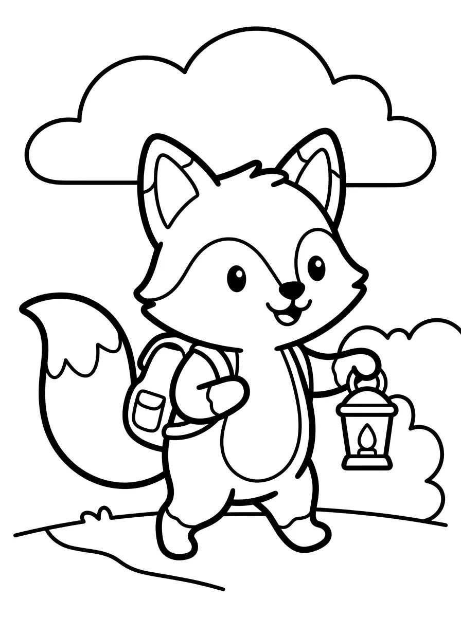 Little Explorer Fox with Lantern para colorir Desenho de Little Explorer Fox with Lantern para colorir e imprimir grátis