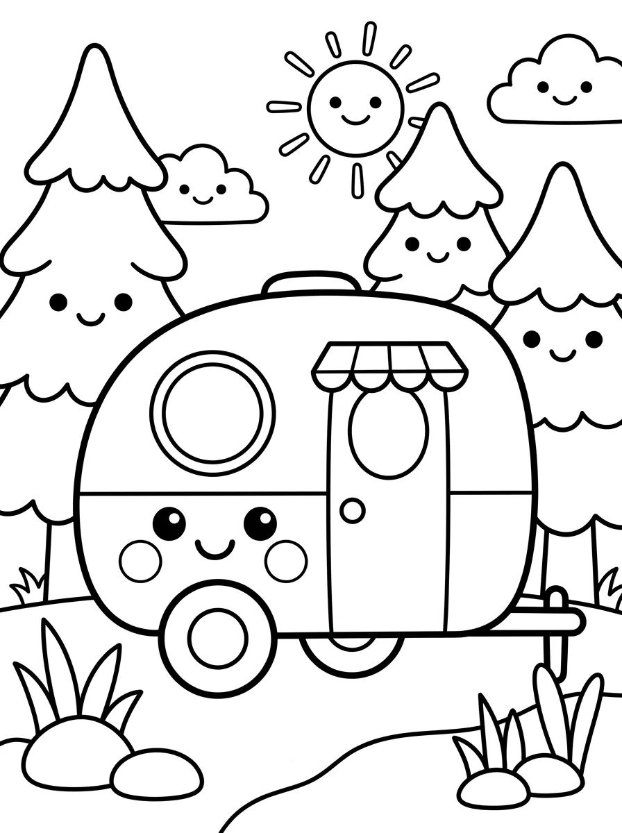 Trailer de Viagem Fofinho na Floresta para colorir Desenho de Trailer de Viagem Fofinho na Floresta para colorir e imprimir grátis