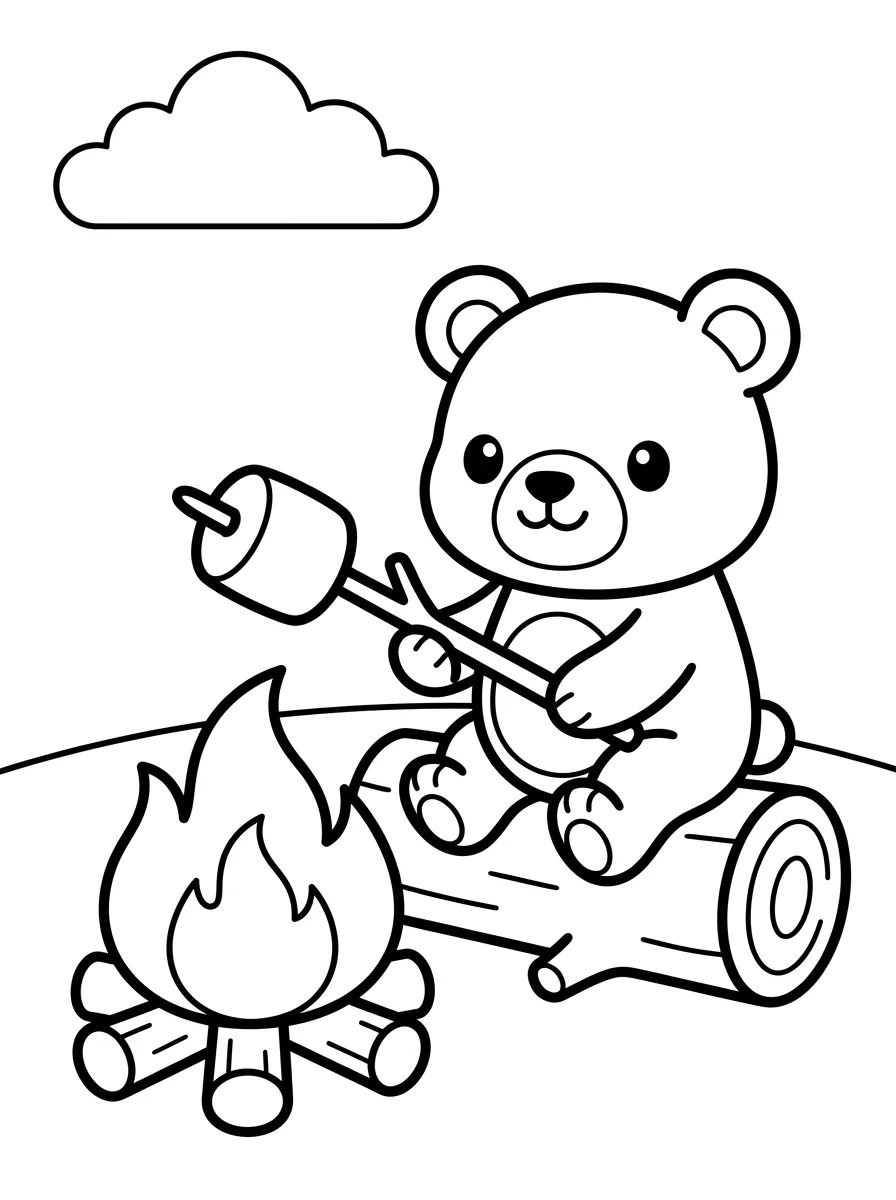 Ursinho Assando Marshmallow para colorir Desenho de Ursinho Assando Marshmallow para colorir e imprimir grátis