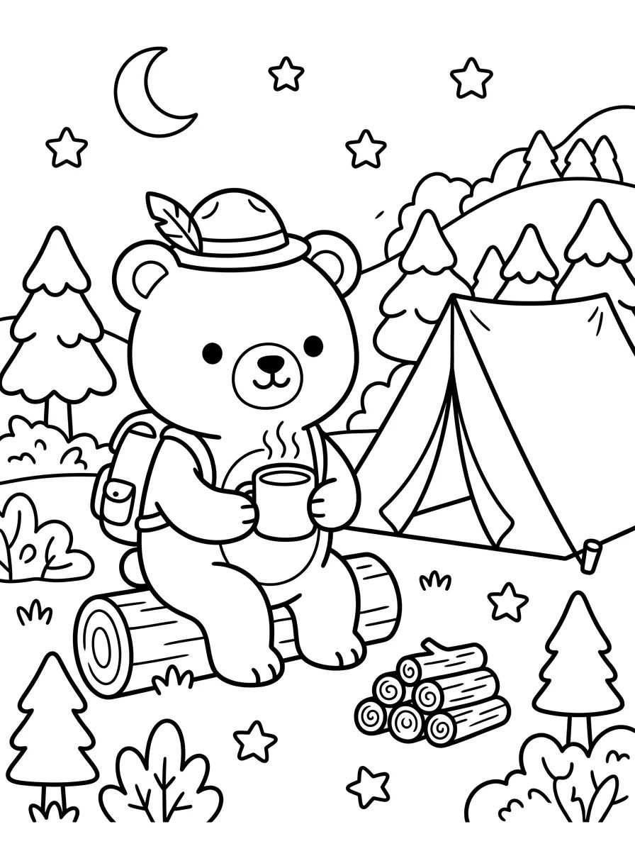 Ursinho Aventureiro no Acampamento para colorir Desenho de Ursinho Aventureiro no Acampamento para colorir e imprimir grátis