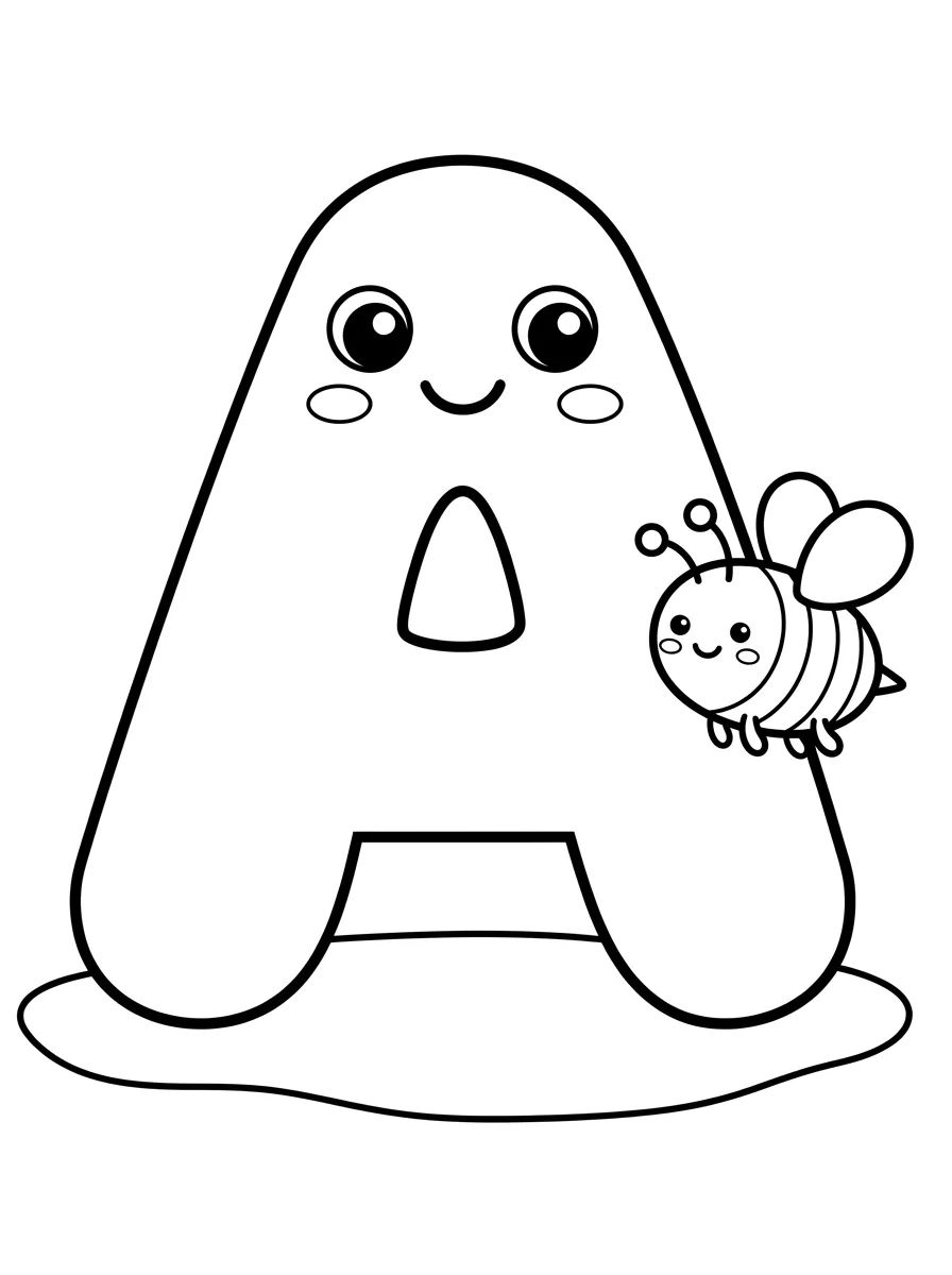 Letra A com Abelhinha Kawaii para colorir Desenho de Letra A com Abelhinha Kawaii para colorir e imprimir grátis