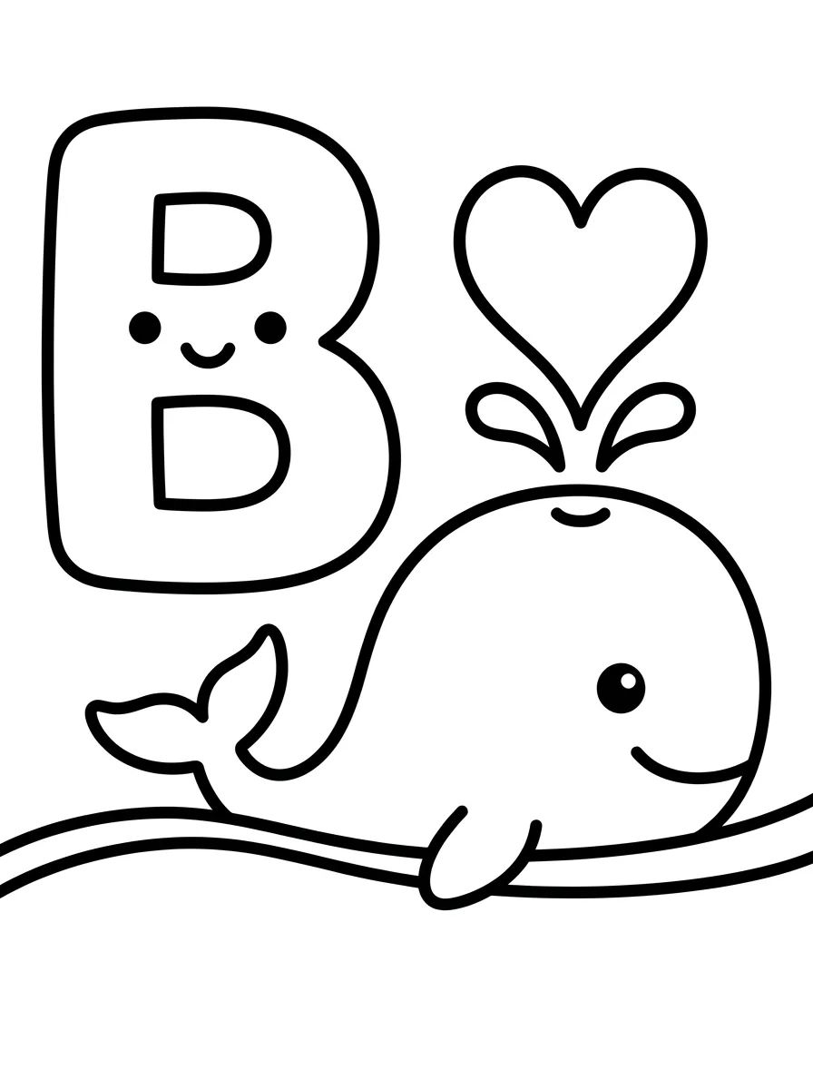 Letra B com Baleia Fofinha para colorir Desenho de Letra B com Baleia Fofinha para colorir e imprimir grátis