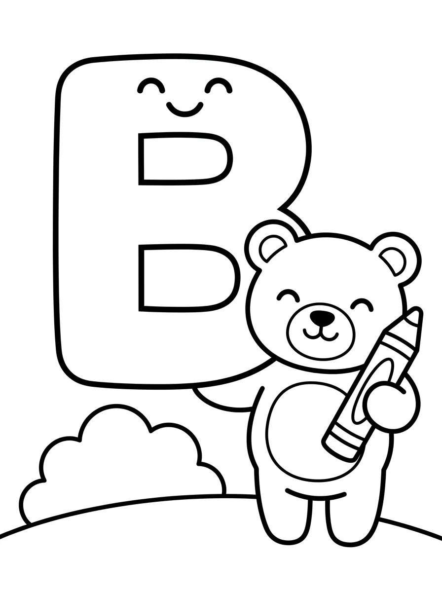 Letra B com Ursinho Amigo para colorir Desenho de Letra B com Ursinho Amigo para colorir e imprimir grátis