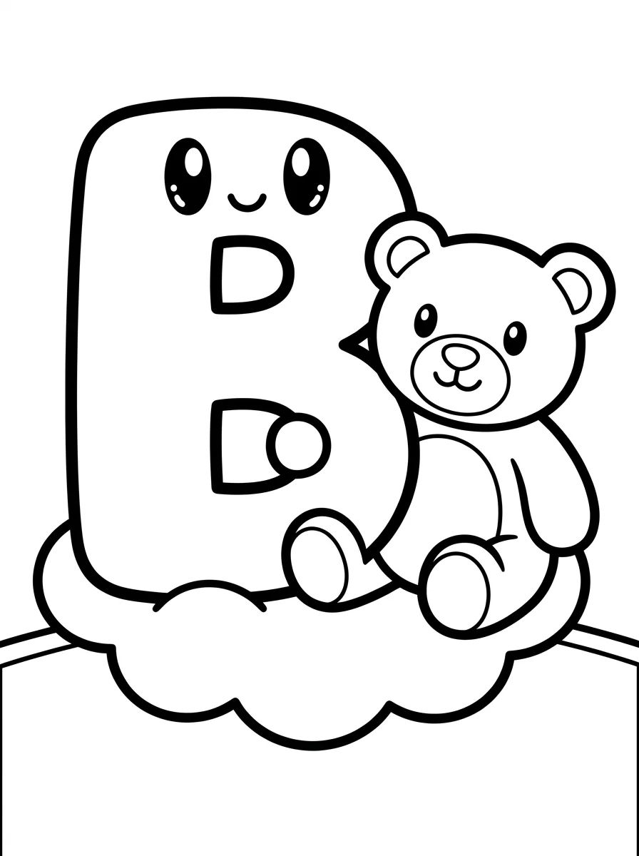 Letter B with Cute Teddy Bear para colorir Desenho de Letter B with Cute Teddy Bear para colorir e imprimir grátis