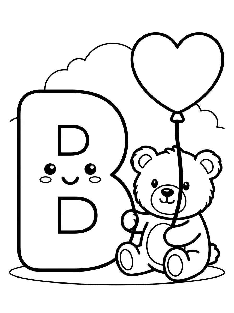 Letra B e Ursinho de Pelúcia para colorir Desenho de Letra B e Ursinho de Pelúcia para colorir e imprimir grátis