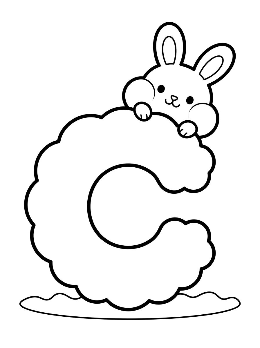 Letra C com Coelhinho Fofo para colorir Desenho de Letra C com Coelhinho Fofo para colorir e imprimir grátis