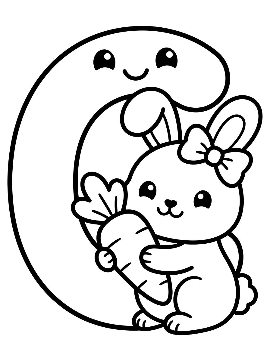 Letra C com Coelhinho Fofo para colorir Desenho de Letra C com Coelhinho Fofo para colorir e imprimir grátis