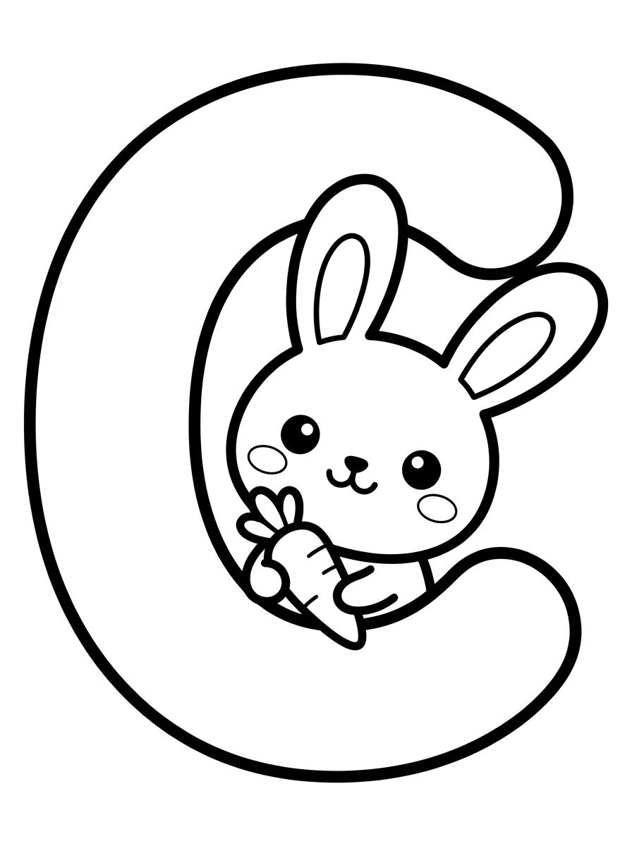 Letra C com Coelho Fofo para colorir Desenho de Letra C com Coelho Fofo para colorir e imprimir grátis